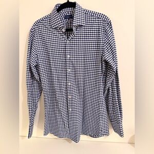 Navy Gingham Button-Down Performance Fabric Shirt Medium (specs in last picture)